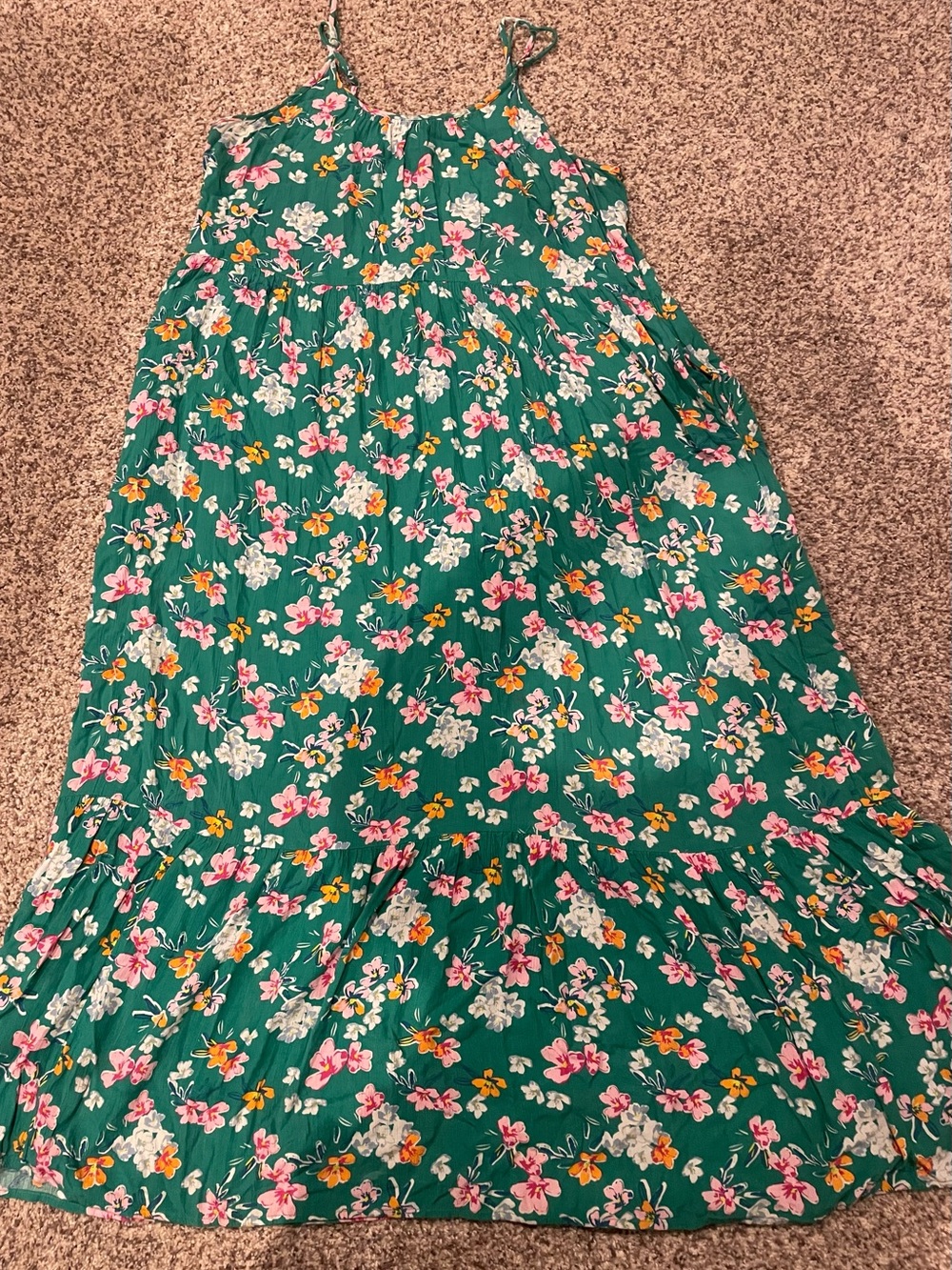 dip Green Floral Tiered Maxi Dress with Pink & Yellow Accents
